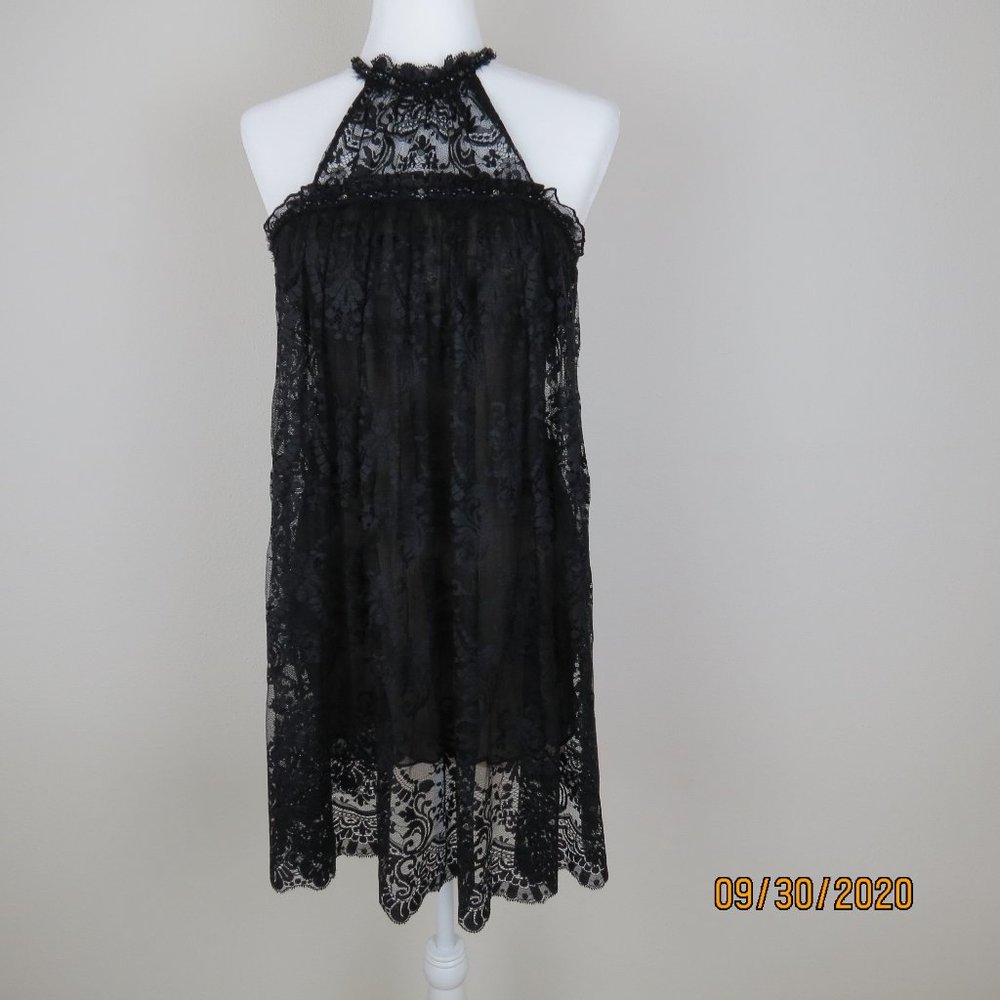 BCBG MaxAzria Black Lace Overlay Midi Dress